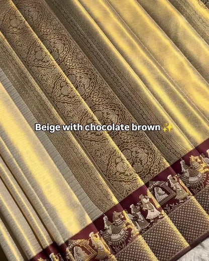 Beige Chocolate Tissue Silk Saree