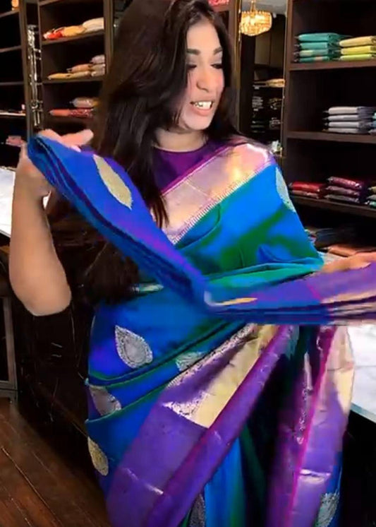 Kanjivaram Soft Silk Saree with Copper Zari
