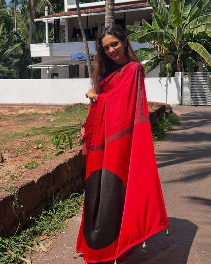 Ethnic Saree Designed with Ajrakh Pattern on Semi Gaji Silk