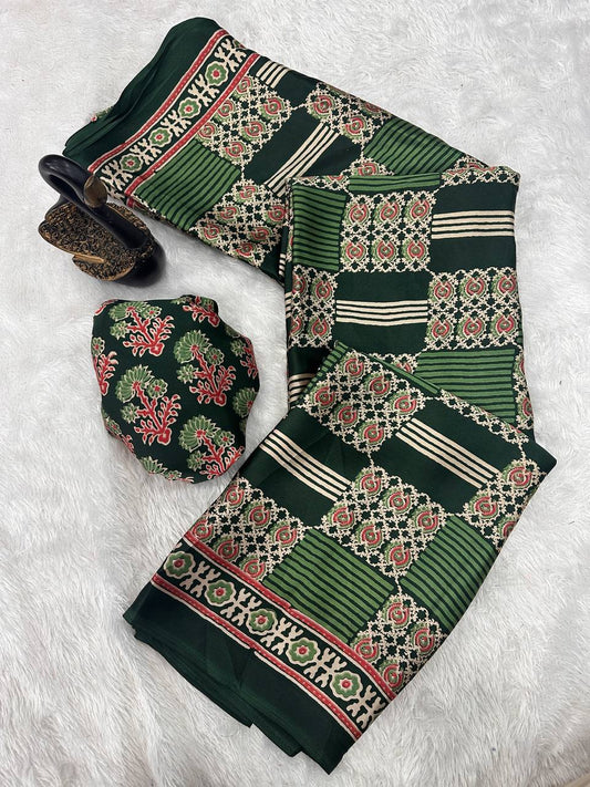 Authentic Saree Crafted in Semi Gaji Silk with Ajrakh Bandhej Art