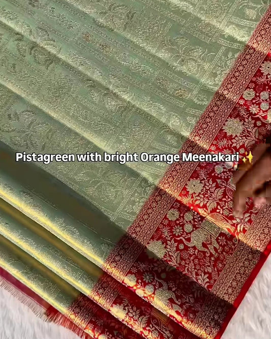 Pista Bloom Meenakari Silk Saree