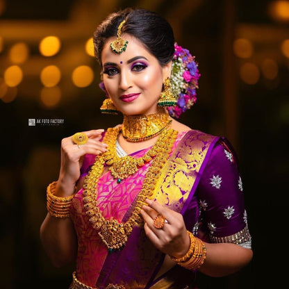 Royal Magenta Kanchipuram Silk Saree with Gold Zari Work