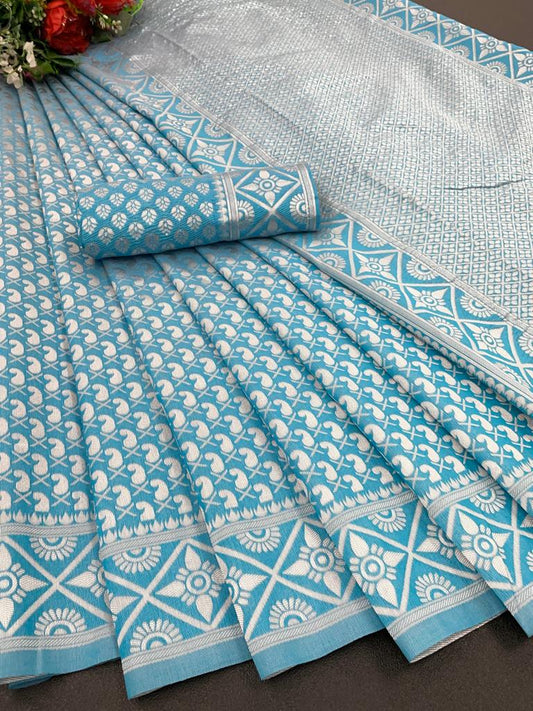 Soft & Easy-to-Drape Lichi Silk Saree with Banarasi Inspired Weave