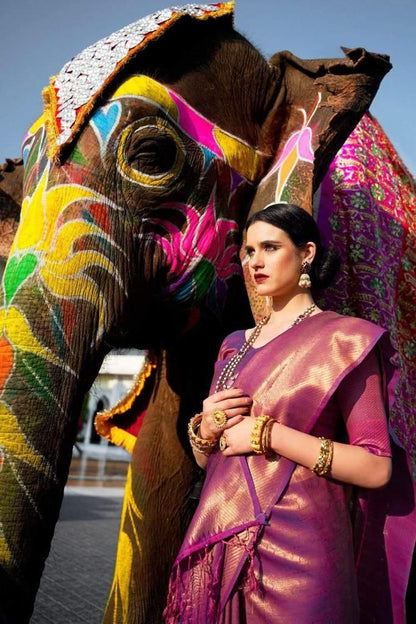 Royal Purple Banarasi Silk Saree with Rich Zari Weaving