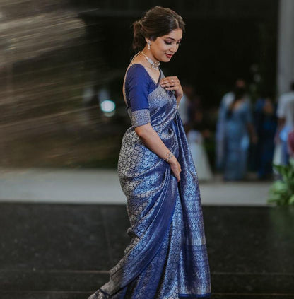 Royal Blue Silk Saree with Intricate Woven Design