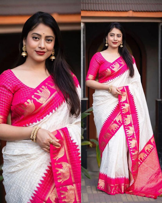 Elegant Organic Banarasi Lichi Silk Wedding Saree