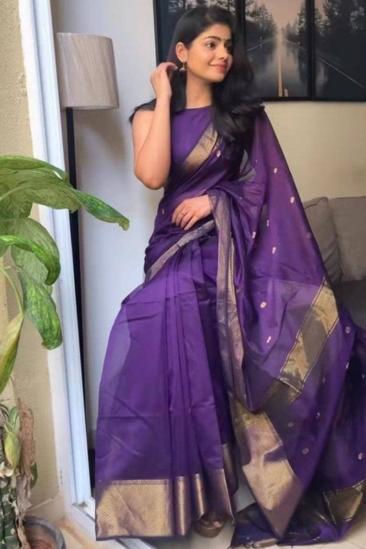 First-Time Slab Weaving Lilan Soft Cotton Saree with Rich Blouse