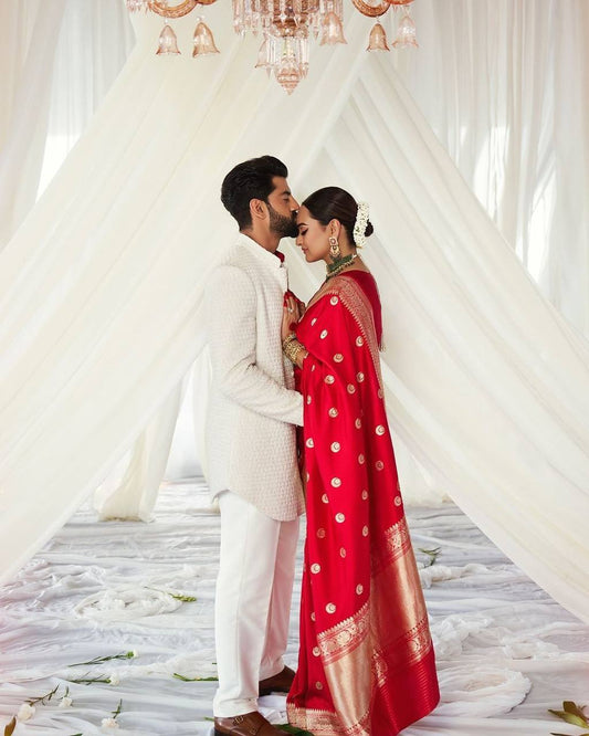 Lightweight Organic Banarasi Lichi Silk Wedding Saree