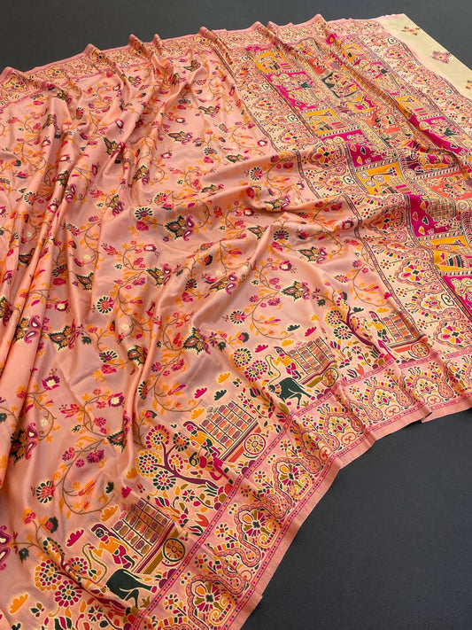 Rajwadi Pashmina Silk Weaving Saree with Kashmiri Pallu