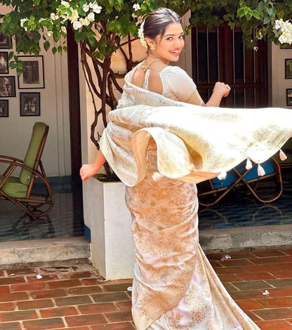 Comfort Wear Organic Banarasi Lichi Silk Wedding Saree