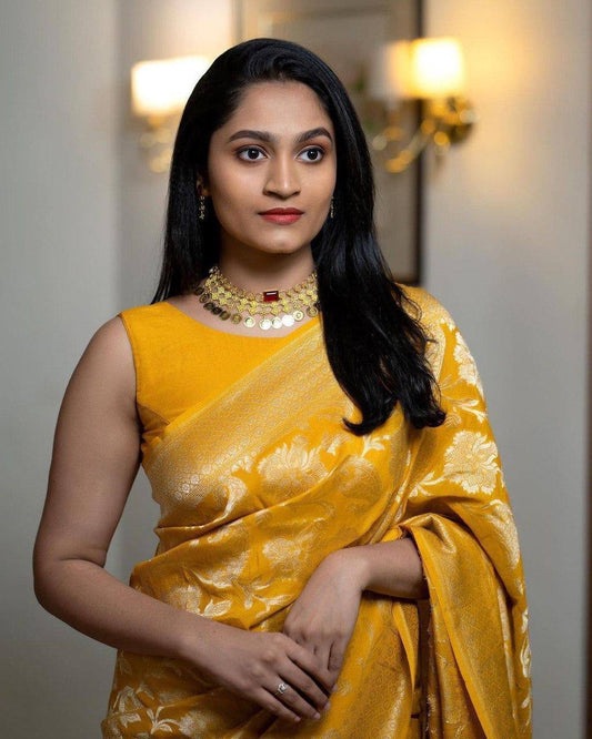 Featherlight Banarasi Wedding Drape Crafted from Organic Lichi Silk Saree