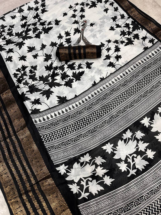 Pure Dola Silk Saree with Jacquard Border & Kalamkari Print