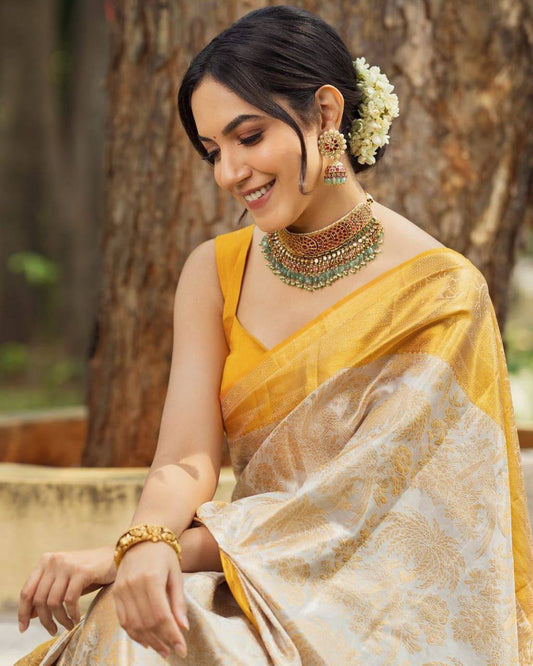 Heirloom-Inspired Banarasi Pattern Saree in Lichi Silk